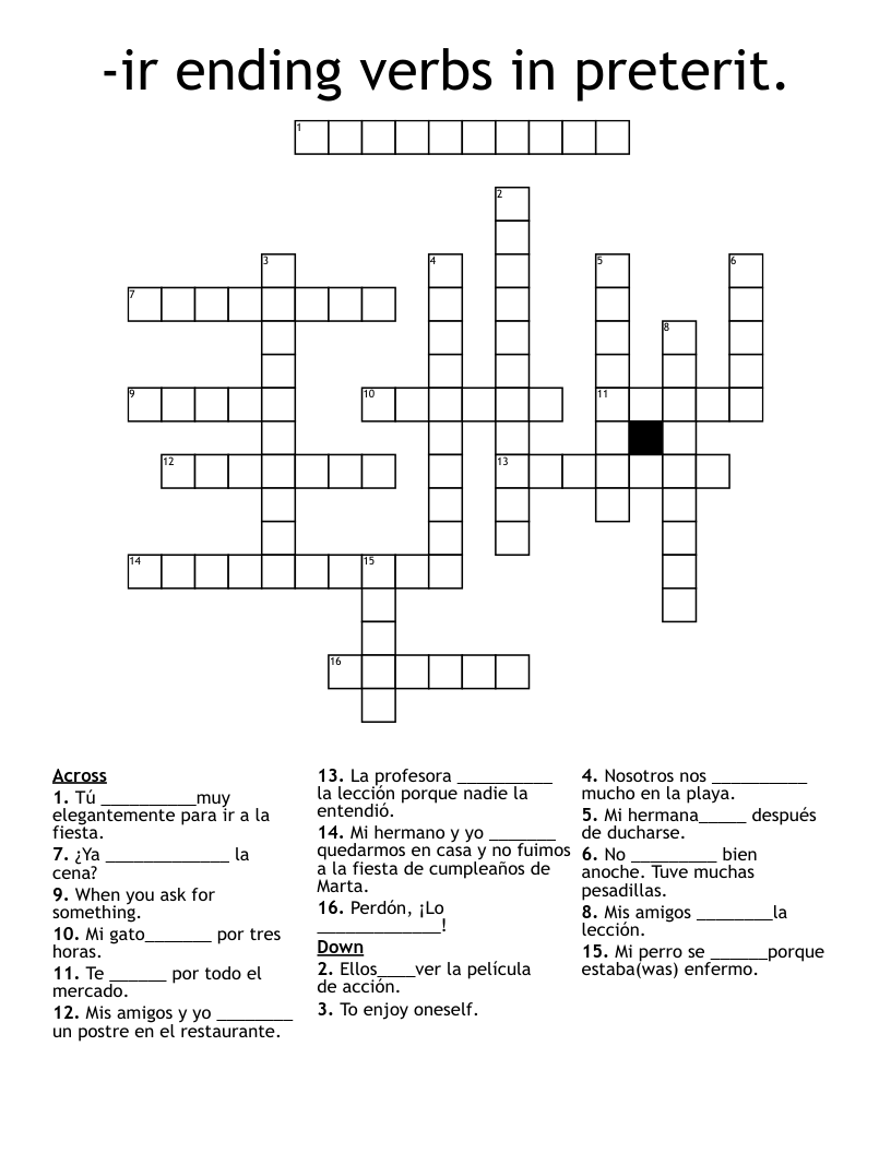 -ir ending verbs in preterit. Crossword