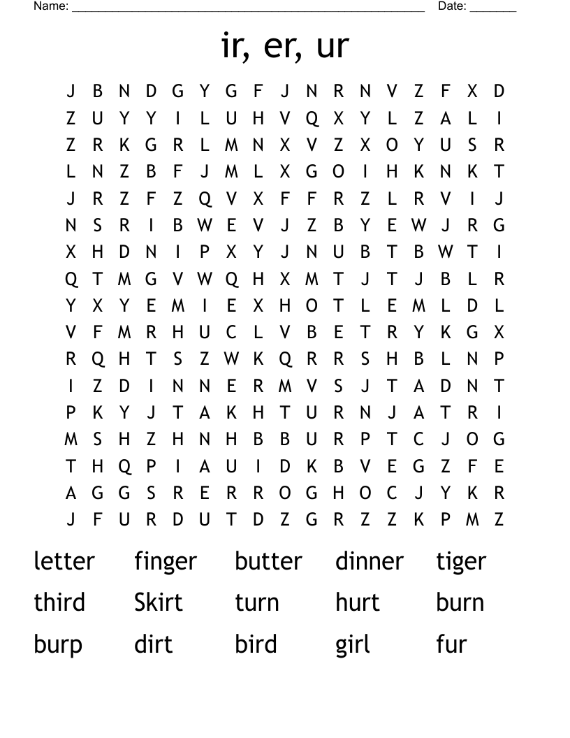 ir, er, ur Word Search