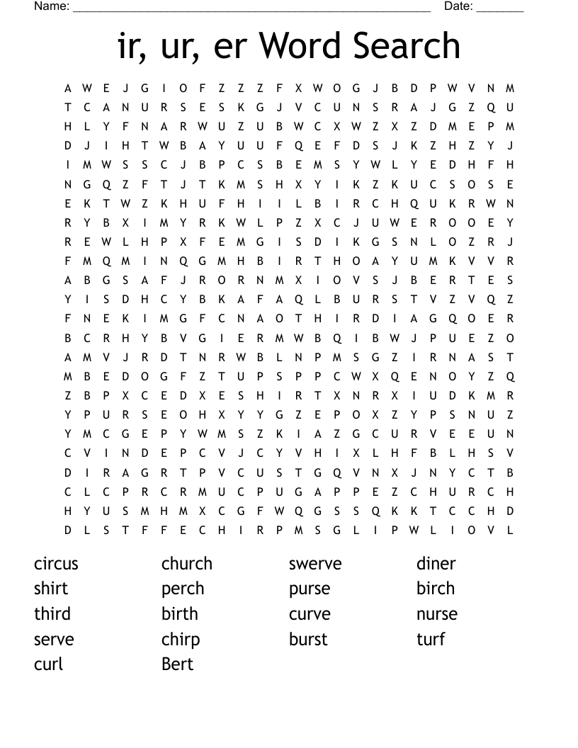 ir, ur, er Word Search