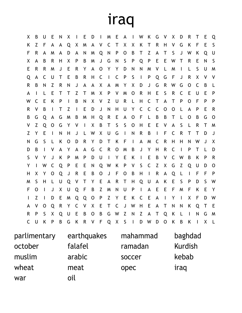 iraq Word Search