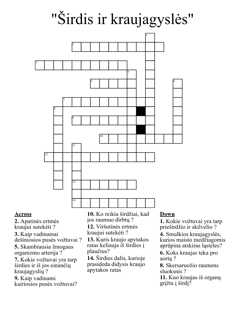 "Širdis ir kraujagyslės" Crossword