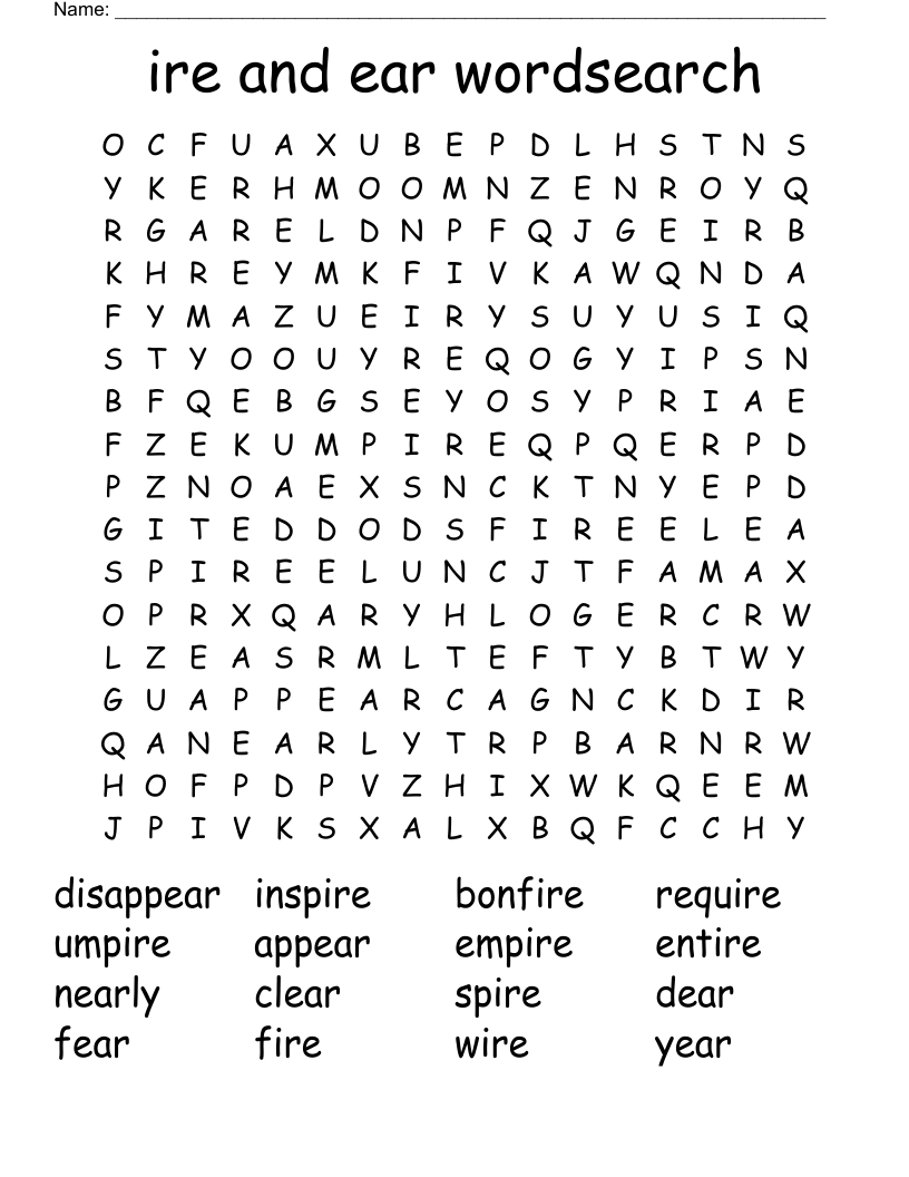 ire and ear wordsearch