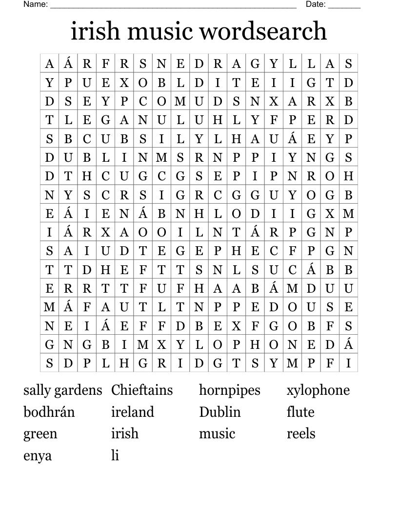 irish music wordsearch