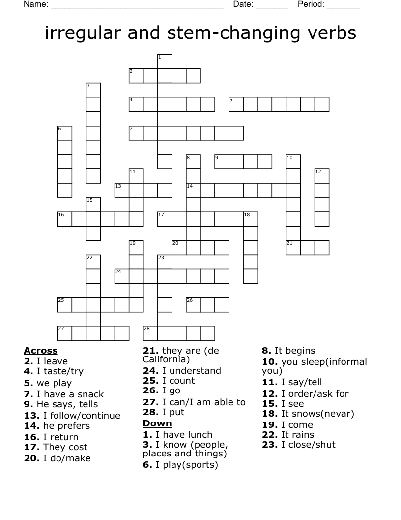 irregular and stem-changing  verbs Crossword
