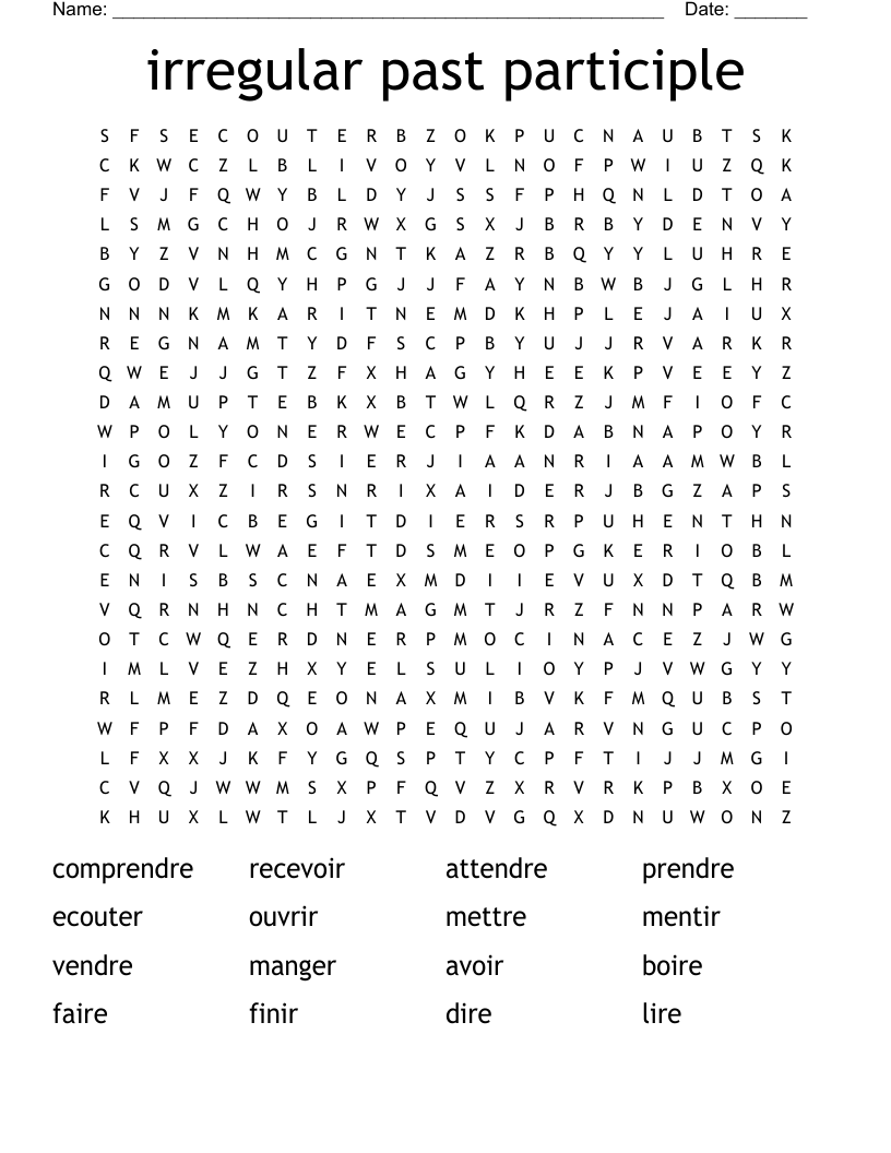 irregular past participle Word Search