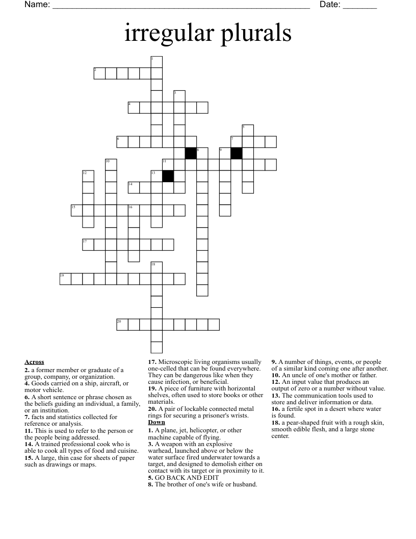 irregular plurals  Crossword