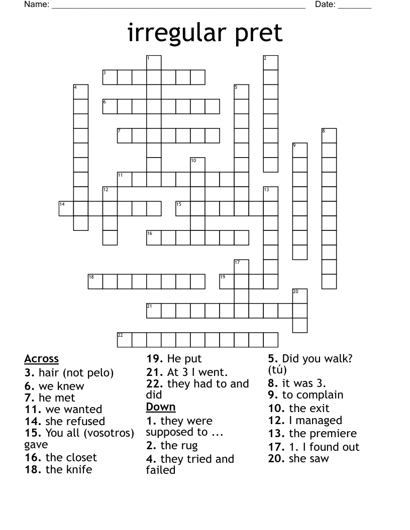 irregular pret Crossword