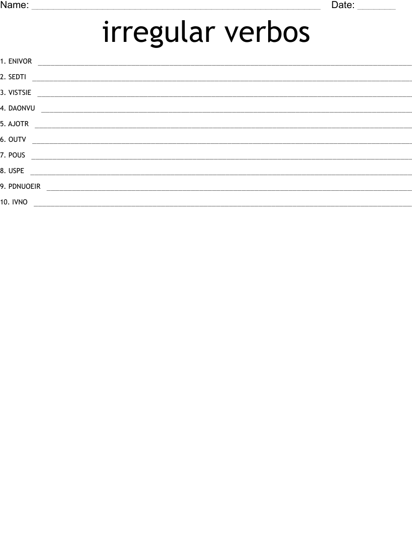 irregular verbos Word Scramble