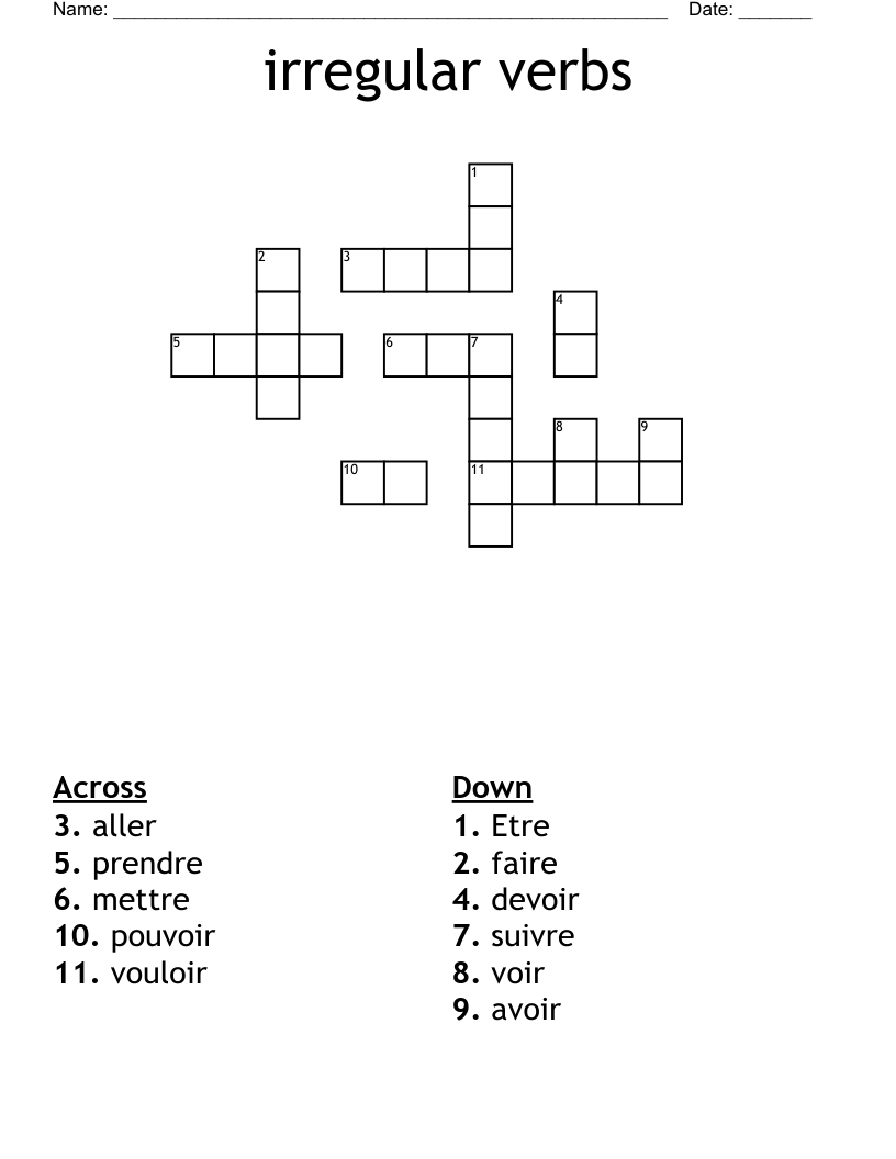 irregular verbs Crossword