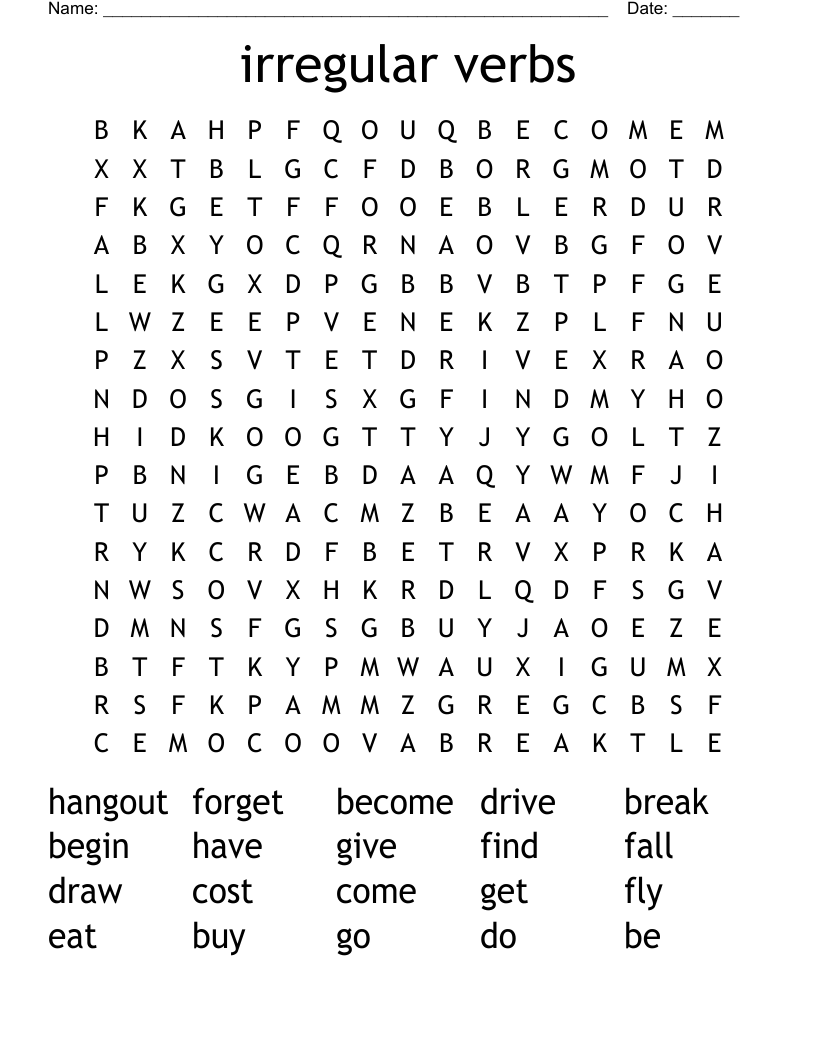 irregular verbs Word Search