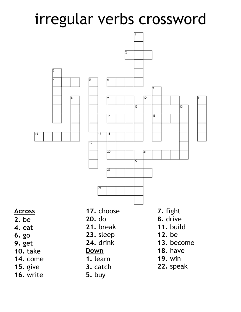 irregular verbs crossword