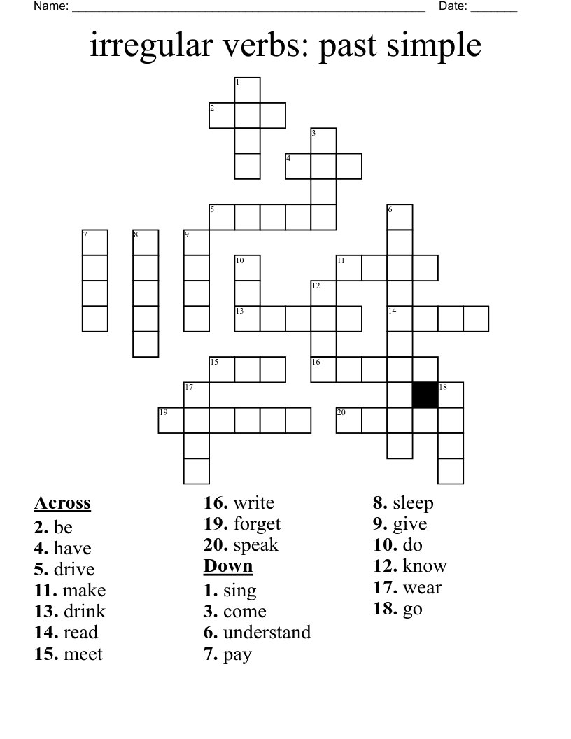 irregular verbs: past simple Crossword