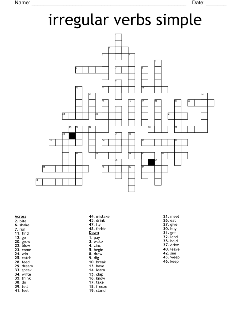irregular verbs simple Crossword