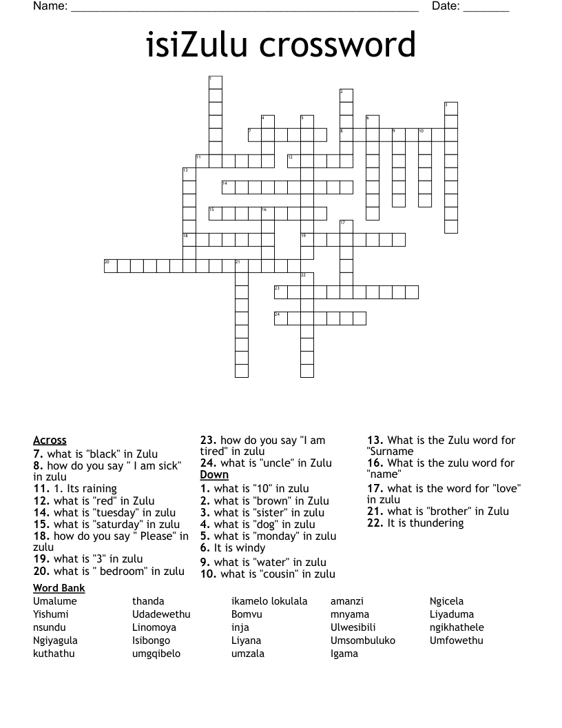 isiZulu crossword