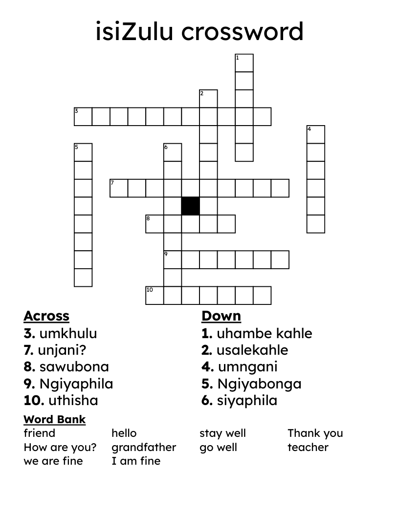 isiZulu crossword 