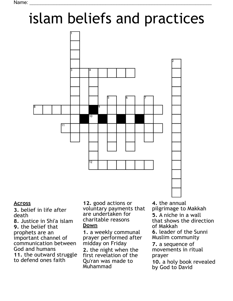 islam beliefs and practices Crossword
