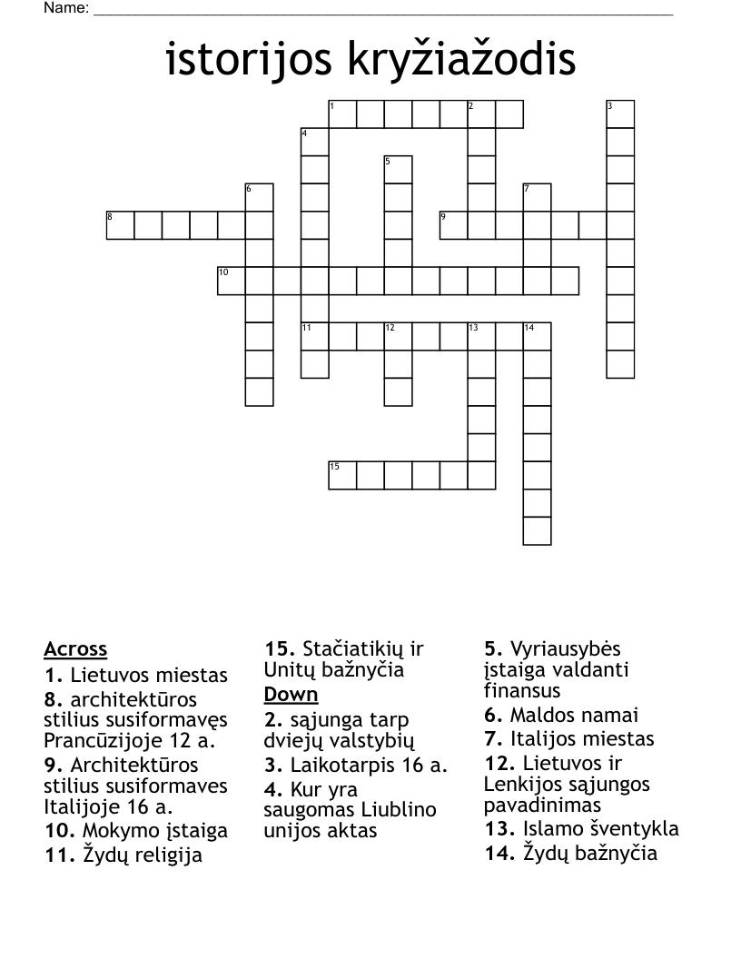istorijos kryžiažodis Crossword