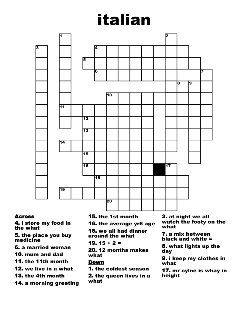 italian  Crossword