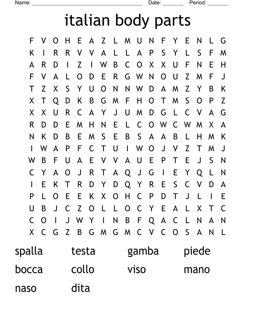 italian body parts Word Search