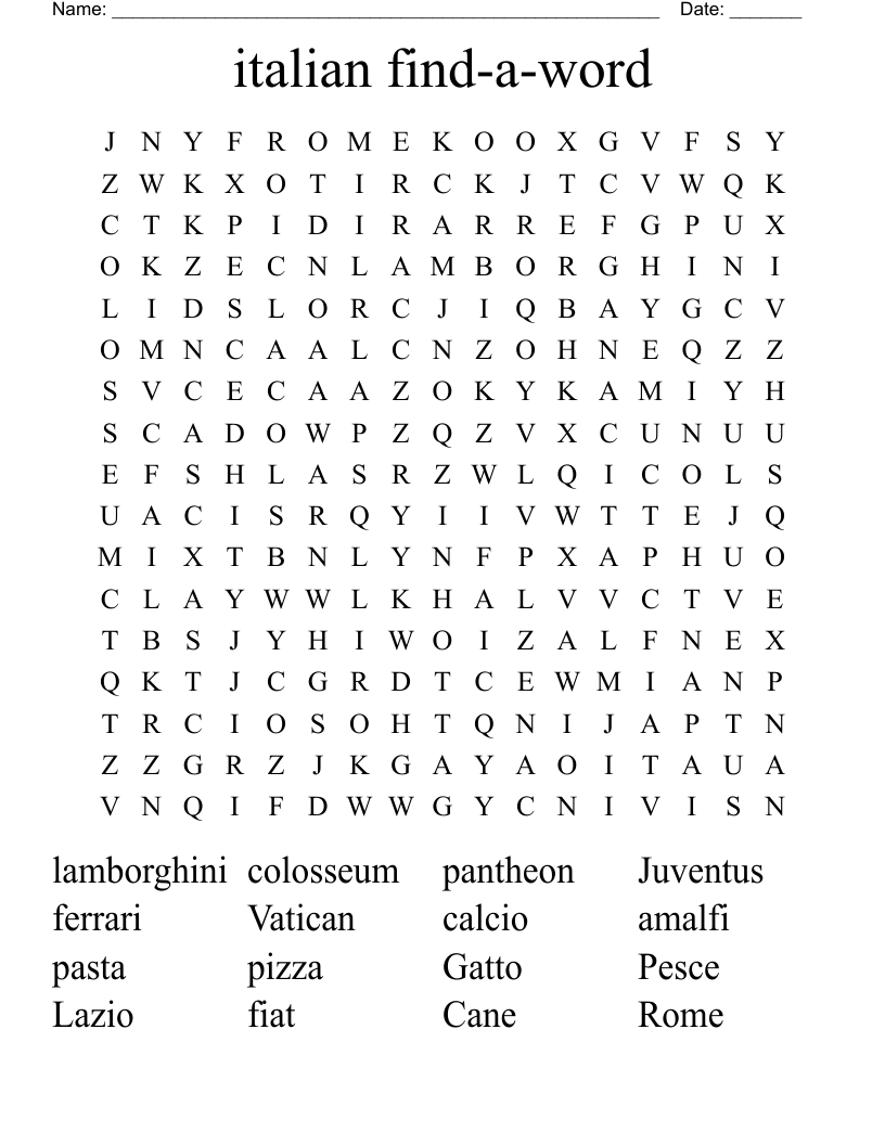 italian find-a-word Word Search