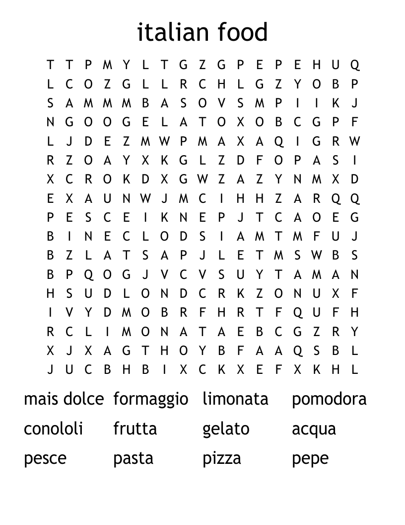 italian food  Word Search