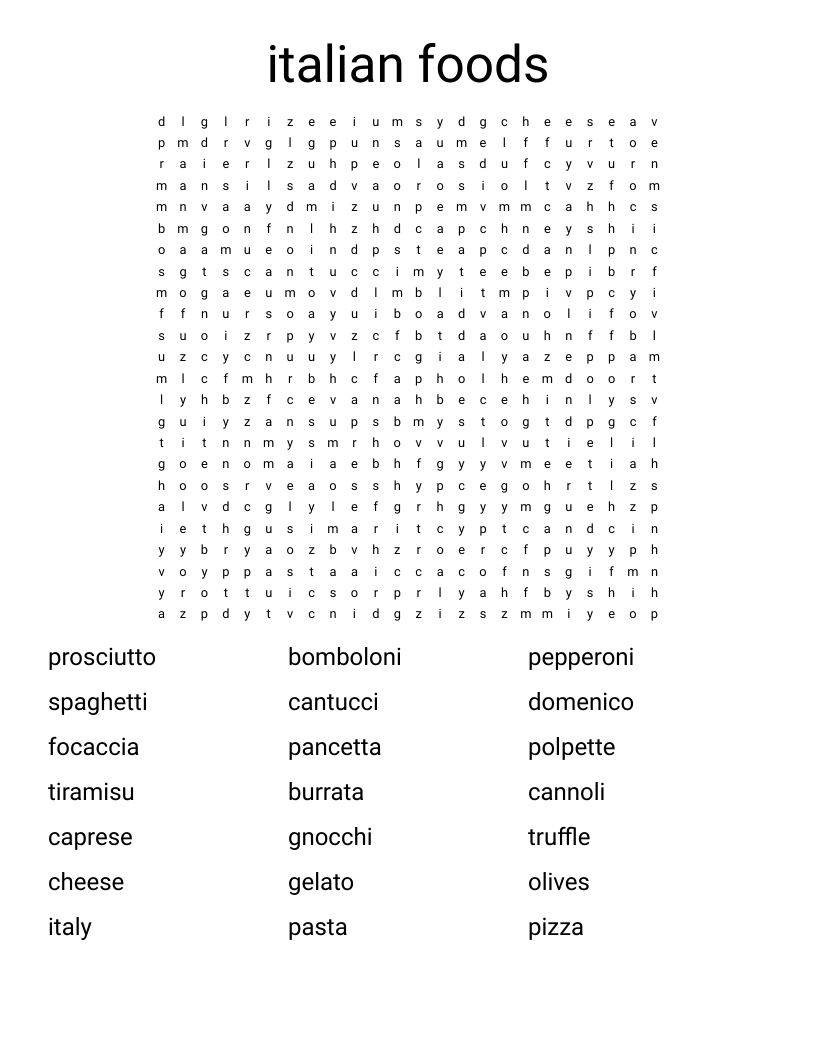 italian foods Word Search