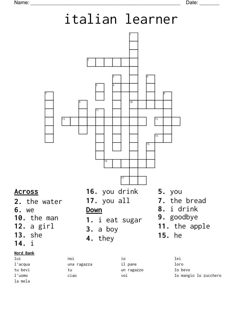 italian learner Crossword