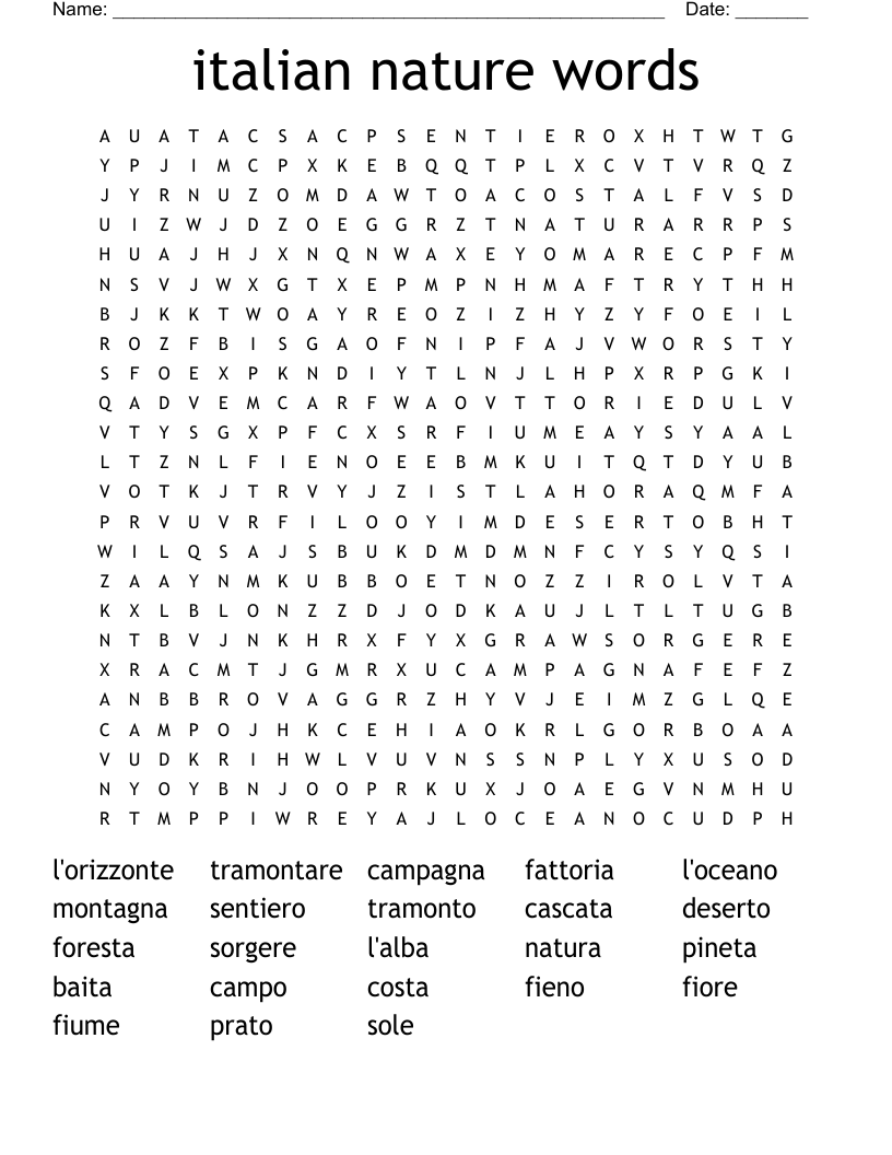 italian nature words Word Search