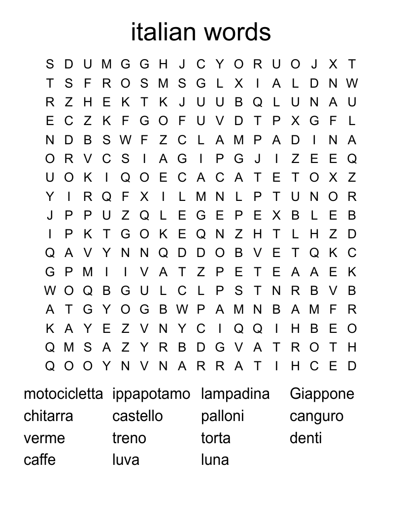 italian words Word Search