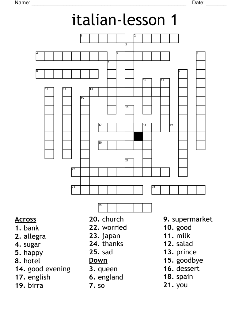italian-lesson 1 Crossword