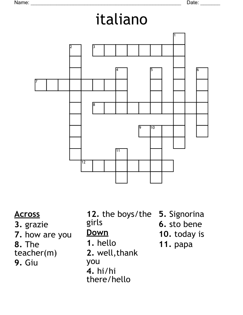 italiano Crossword