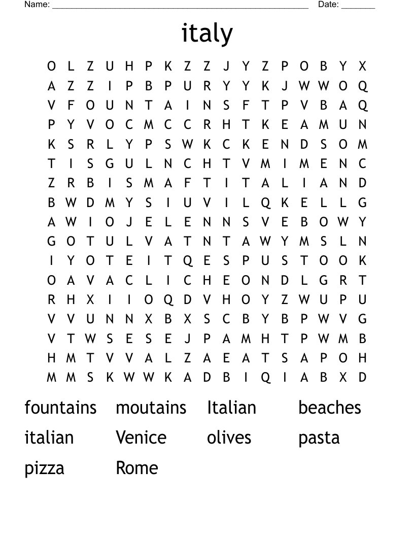italy Word Search
