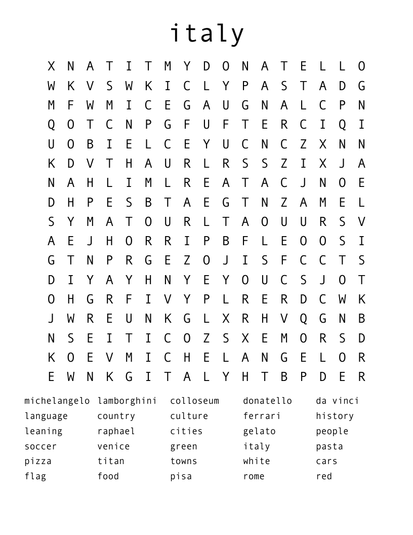 italy Word Search