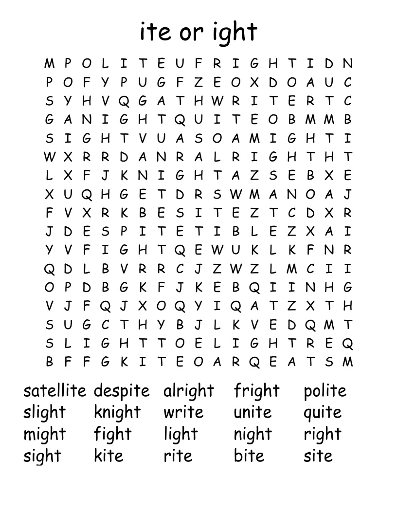 ite or ight Word Search