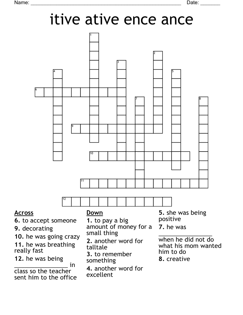 itive ative ence ance Crossword