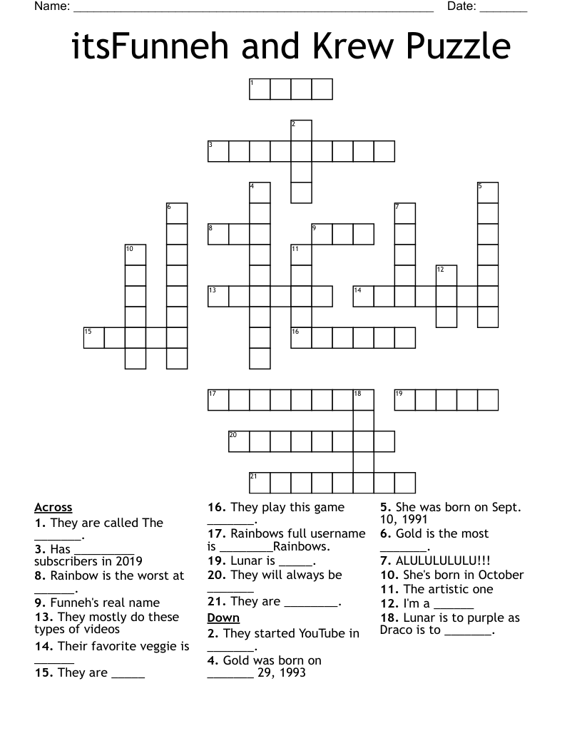 itsFunneh and Krew Puzzle Crossword