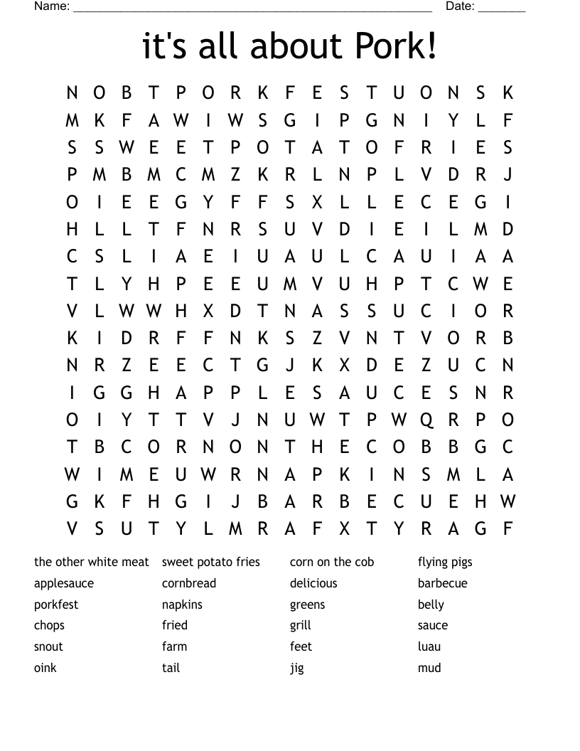 it's all about Pork! Word Search