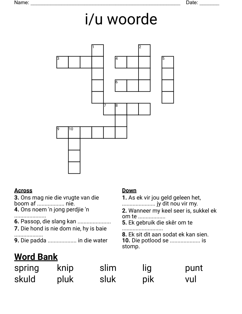 i/u woorde Crossword