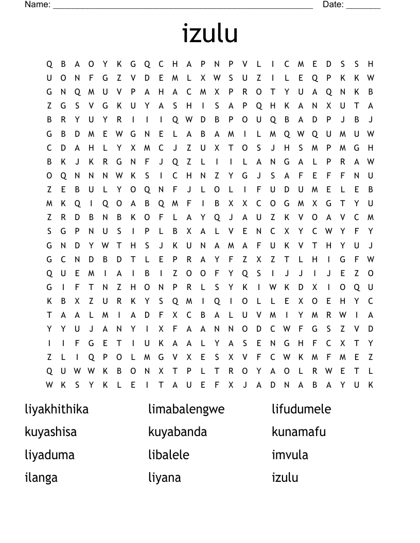 izulu Word Search
