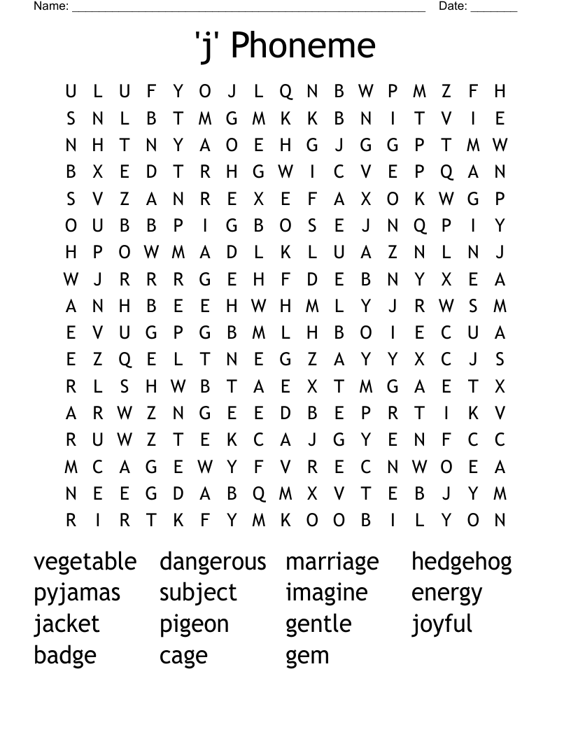 'j' Phoneme Word Search