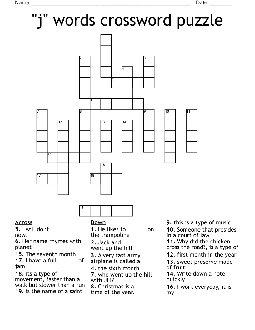 "j" words crossword puzzle