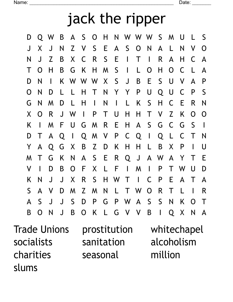 jack the ripper Word Search
