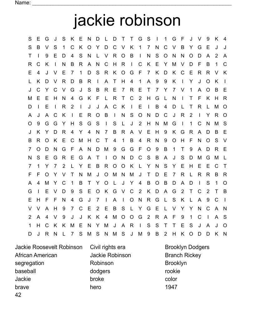 jackie robinson Word Search