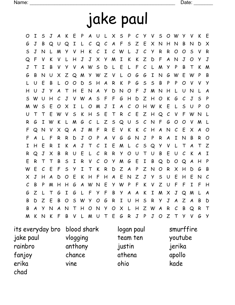 jake paul Word Search