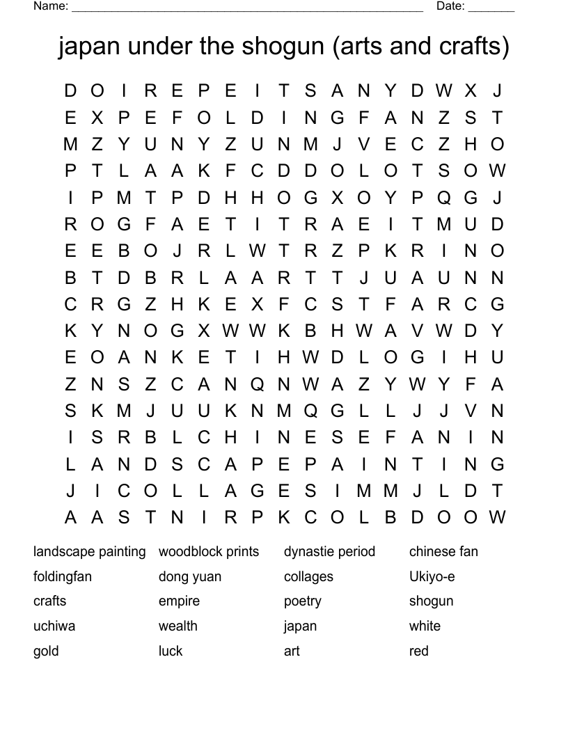 japan under the shogun (arts and crafts) Word Search