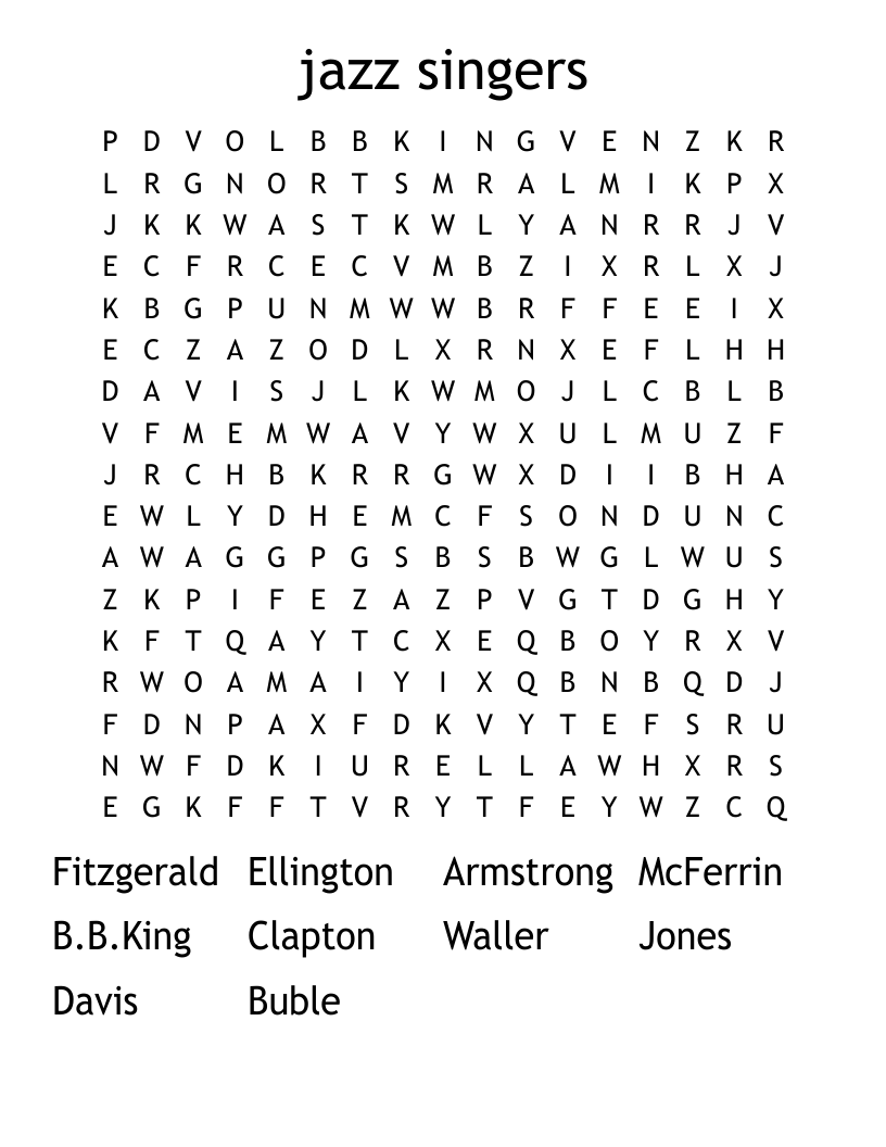jazz singers Word Search