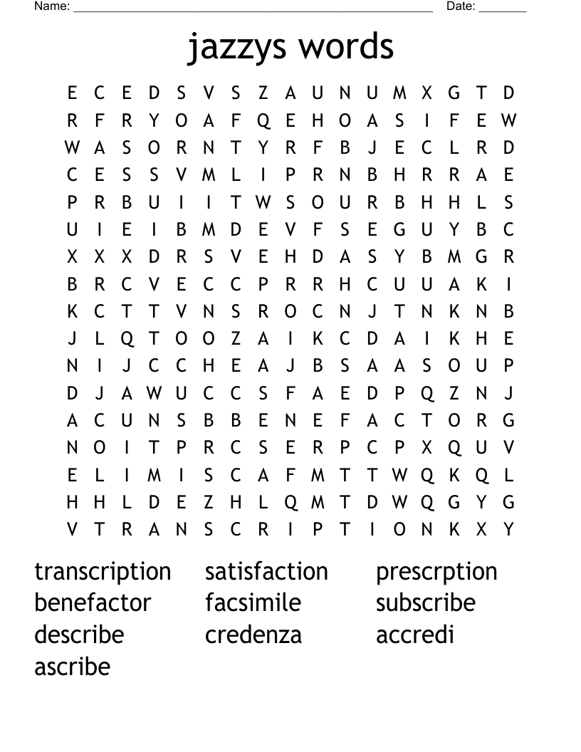 jazzys words Word Search