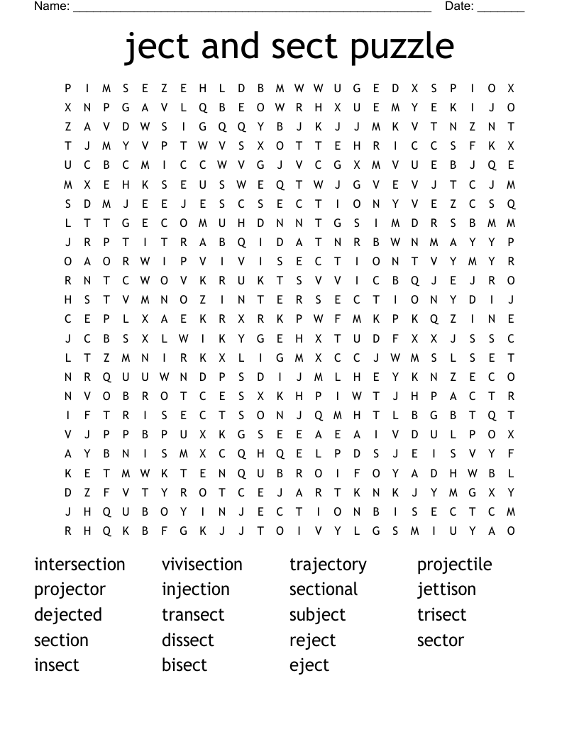 ject and sect puzzle Word Search