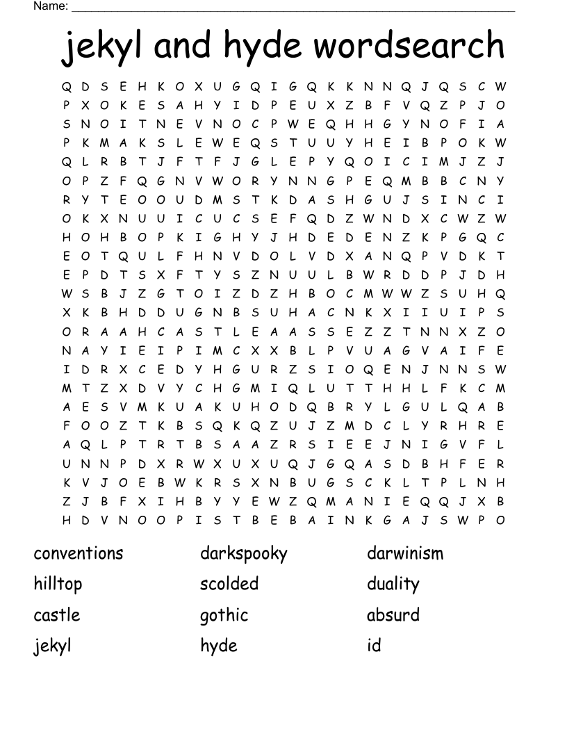 jekyl and hyde wordsearch