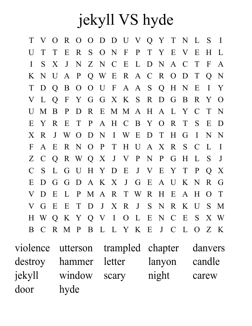 jekyll VS hyde Word Search